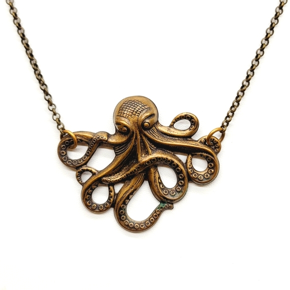 Steampunk Cosplay Sci-Fi Octopus Cthulu Squid Tentacles Brass Necklace Choker - Picture 6 of 12
